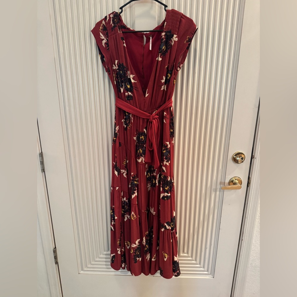 Free People Red Floral Maxi Dress Size 0 - Picture 3 of 7